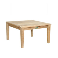 Anderson Teak Brianna teak wood outdoor patio set with 4 armchairs and 2 tables in cast mist color for garden lounge.