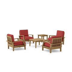 Anderson Teak Brianna teak wood outdoor sofa set with 4 armchairs and 2 tables in cast mist color, perfect for garden lounge.