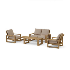 Anderson Teak Capistrano Teak Wood Outdoor Sofa Set with multiple designer color options for garden lounge and patio seating.