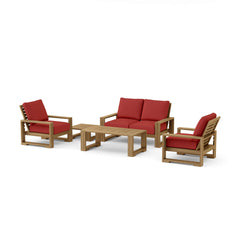 Anderson Teak Capistrano Teak Wood Outdoor Sofa set with cushions, designed for garden lounge, available in 9 colors.