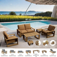 Anderson Teak Capistrano Teak Wood Outdoor Sofa Set with cushions in multiple designer colors, perfect for garden lounge seating.
