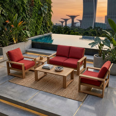 Anderson Teak Capistrano teak wood outdoor patio sofa set with 9 designer colors, perfect for garden lounge and conversational seating.