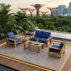 Anderson Teak Capistrano teak wood outdoor sofa set with cushions, designed for garden lounge, in Mist color and other designer options.