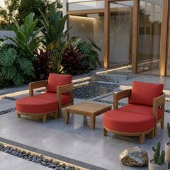 Anderson Teak Coronado 5-piece teak wood outdoor sofa set with deep seating in mist color, designed for garden lounge use.