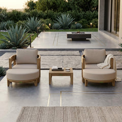 Anderson Teak Coronado 5-piece teak wood outdoor sofa set with deep seating, in Mist color for garden lounge and patio use.