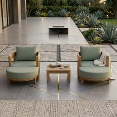 Anderson Teak Coronado 5-piece teak wood outdoor sofa set with plush cushions, ideal for garden lounge seating in multiple designer colors.