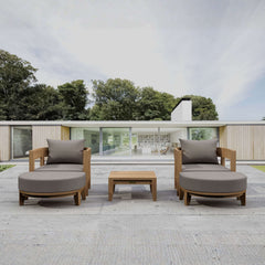 Anderson Teak Coronado 5-piece teak wood outdoor sofa set with deep seats, garden lounge style, in a cast mist color.