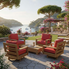 Anderson Teak 6-piece teak wood outdoor sofa set with deep seating in a garden lounge setting, featuring modern design and multiple color options.