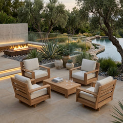 Anderson Teak 6-piece Madera Teak wood outdoor sofa set with deep seating, ideal for garden lounges, in various designer colors.