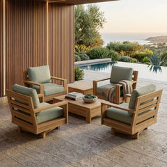 Anderson Teak 6-piece teak wood outdoor sofa set with deep seating, designed for garden lounges in nine stylish colors.