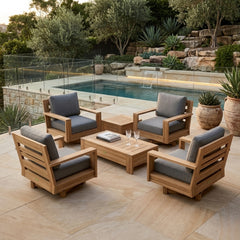 Anderson Teak 6-piece Madera teak wood outdoor sofa set with deep seating, perfect for garden lounge in various designer colors.