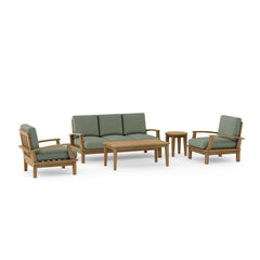 Anderson Teak Brianna deep seating outdoor sofa with plush cushions in cast pomegranate color, part of a garden lounge set.