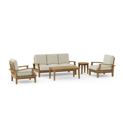 Outdoor Anderson Teak Brianna deep seating sofa set in cast pomegranate with cushions, part of the 9 designer color options for garden lounging.