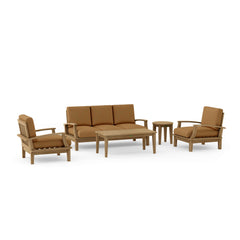 Anderson Teak Brianna deep seating outdoor patio sofa in cast pomegranate color, part of a garden lounge set with multiple designer color options.