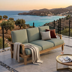Anderson Teak Brianna Teak Wood outdoor 3-seater sofa in Pomegranate color, designed for garden patio lounge seating.