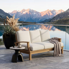 Anderson Teak Brianna Teak Wood outdoor 3-seater sofa in cast pomegranate for garden lounge with 9 designer colors.