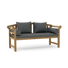 Anderson Teak Brisbane deep seating bench sofa in nine designer colors with plush cushions and teak wood frame.