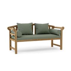 Anderson Teak Brisbane deep seating bench sofa in 9 designer colors, featuring a stylish wooden frame and plush cushions.