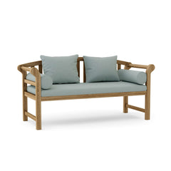 Anderson Teak Brisbane deep seating bench sofa in 9 designer colors, showcasing modern outdoor furniture with cushioned seating.
