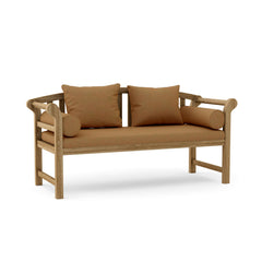 Anderson Teak Brisbane deep seating bench sofa in cast Pomegranate, outdoor luxury patio and garden furniture, 9 designer colors