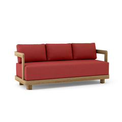 Anderson Teak Granada teak wood outdoor 3-seater patio sofa in cast pomegranate, perfect for garden lounge, available in 9 designer colors.