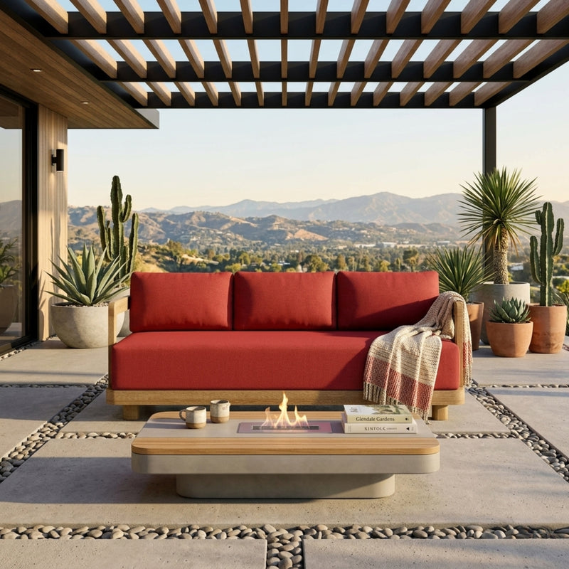 Anderson Teak Granada teak wood outdoor 3-seater patio sofa in cast Pomegranate, garden lounge furniture with 9 designer colors
