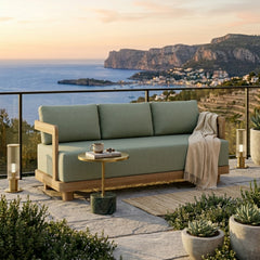 Anderson Teak Granada Teak Wood 3-Seater Outdoor Patio Sofa in cast pomegranate, designed for garden lounge, available in 9 colors.