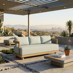 Anderson Teak Granada Teak Wood 3-Seater Outdoor Sofa in Pomegranate, designed for garden lounge with 9 color options