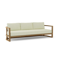 Anderson Teak Junus teak wood 4-seat outdoor patio sofa with colorful cushions, ideal for garden lounge and outdoor seating.