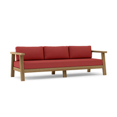 Anderson Teak Palermo teak wood outdoor 3-seater sofa in cast pomegranate color, perfect for garden lounge and patio seating.