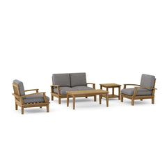 Anderson Teak Brianna teak wood outdoor sofa set in pomegranate with cushions, designed for garden lounge and outdoor patio seating.