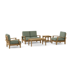 Outdoor Anderson Teak Brianna Teak Wood Sofa set with plush cushions, pomegranate finish, part of the 9-color garden lounge collection.