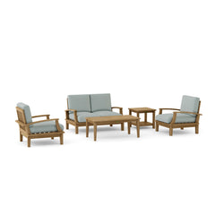 Outdoor Anderson Teak Brianna Teak Wood Sofa set in Pomegranate color, designed for garden lounge and patio seating.