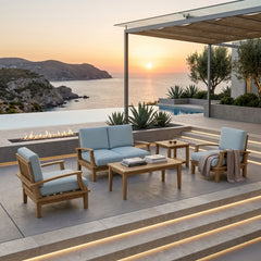 Anderson Teak Brianna Teak Wood Outdoor Sofa Set in Pomegranate, featuring comfortable seating for garden lounge and patio.
