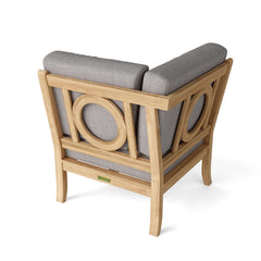 Outdoor patio sectional sofa by Anderson Teak in cast pomegranate teak wood, featuring a stylish garden lounge design.