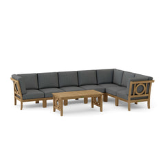 Outdoor teak wood sectional sofa from Anderson Teak in Pomegranate, designed for garden lounge with 9 color options.