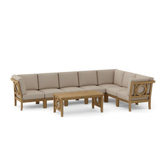 Anderson Teak NATSEPA teak wood outdoor patio sectional sofa set in pomegranate color with garden lounge design.