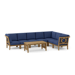 Anderson Teak SET-136 Natsepa teak wood outdoor patio sectional sofa set in pomegranate color for garden lounge.