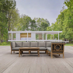 Anderson Teak SET-136 NATSEPA teak wood outdoor patio sectional sofa set with colorful cushions for garden lounge.