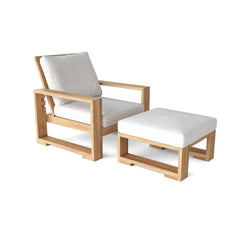 Anderson Teak Capistrano deep seating sofa and table set with one armchair and table in pomegranate color, outdoor patio furniture.