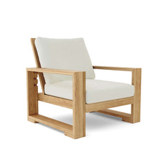 Anderson Teak Capistrano deep seating set with one armchair and table in vibrant cast pomegranate color for outdoor garden lounge.