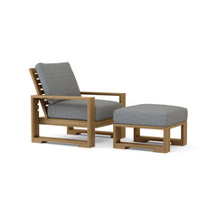 Anderson Teak Capistrano deep seating set with one armchair and table in pomegranate color, outdoor patio furniture, designer shades