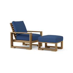 Anderson Teak Capistrano deep seating outdoor patio set with one armchair and table in cast pomegranate color.