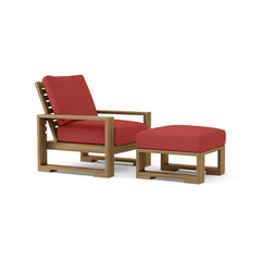 Anderson Teak Capistrano deep seating set with one armchair and table in cast pomegranate color, outdoor patio furniture, designer colors