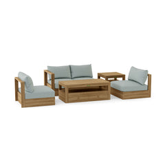 Anderson Teak Copacabana teak wood outdoor sofa set in pomegranate, designed for garden lounge and patio relaxation.