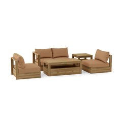 Anderson Teak COPACABANA teak wood outdoor sofa set in cast pomegranate color for garden lounge and outdoor patio seating.