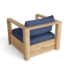 Anderson Teak Copacabana deep seating set with two armchairs and ottomans in vibrant pomegranate teak wood for outdoor garden lounge.