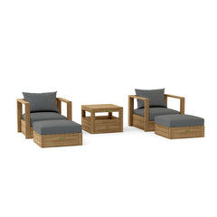 Anderson Teak Copacabana deep seating sofa set with two armchairs and two ottomans in vibrant designer colors for outdoor patio.