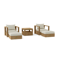 Anderson Teak Copacabana deep seating outdoor sofa set with 2 armchairs and 2 ottomans in vibrant pomegranate color.
