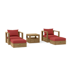 Anderson Teak Copacabana teak wood outdoor sofa set with 2 armchairs and 2 ottomans in vibrant designer colors for garden lounge.